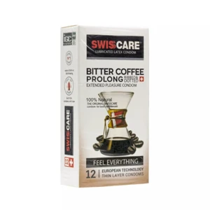 کاندوم تاخیری و خاردار قهوه تلخ سوئیس کر Coffee Prolong بسته ۱۲ عددی